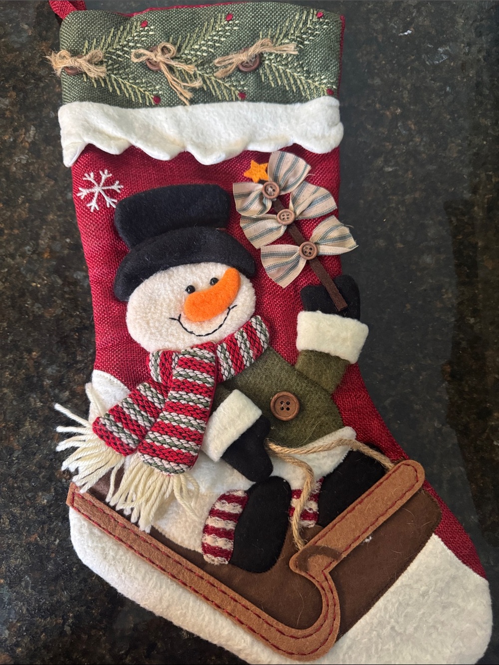 Festive Snowman Holiday Stocking - Red/Green